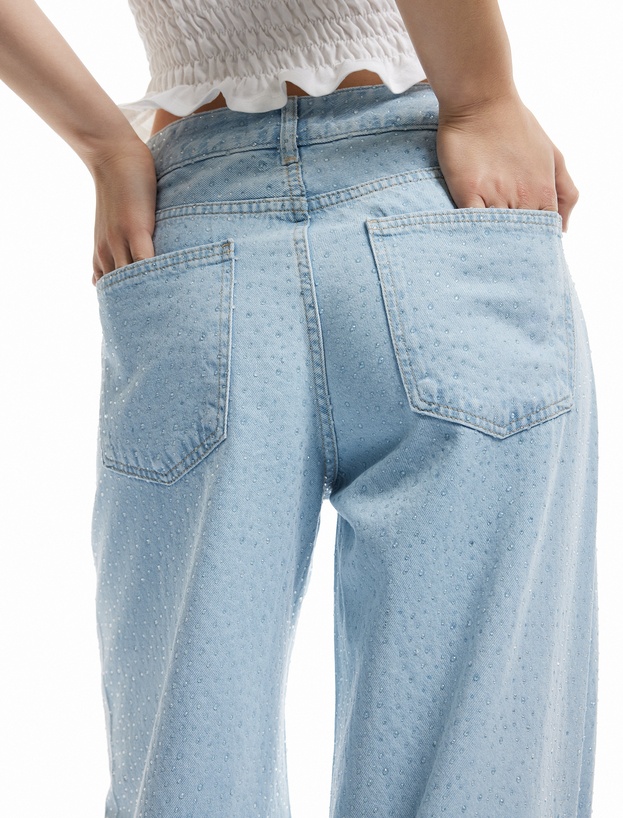 Koton X İnji  - Taş Detaylı Pamuklu Düz Paça Loose Fit Jean Pantolon - Straight Jean_3