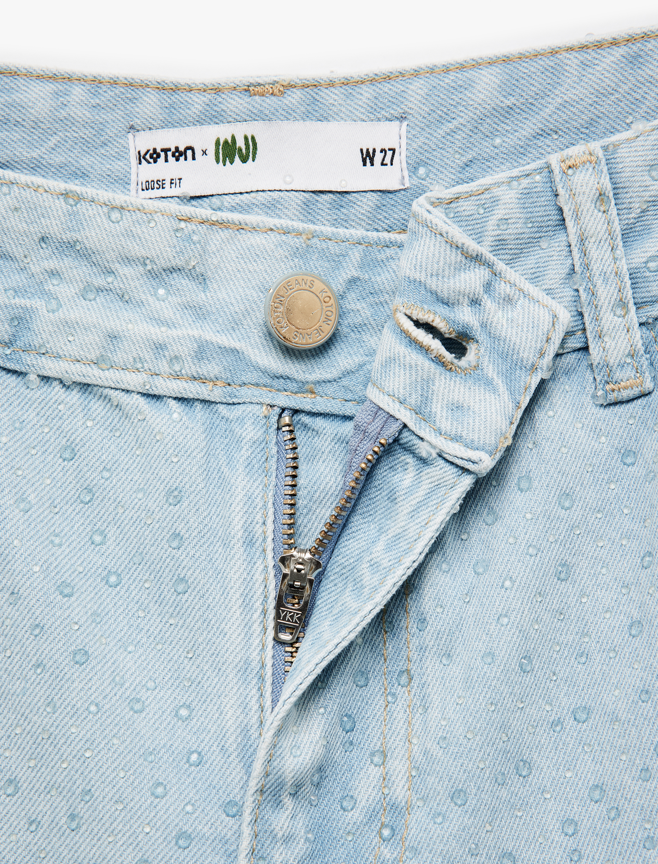   Koton X İnji  - Taş Detaylı Pamuklu Düz Paça Loose Fit Jean Pantolon - Straight Jean