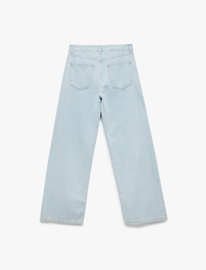   Koton X İnji  - Taş Detaylı Pamuklu Düz Paça Loose Fit Jean Pantolon - Straight Jean