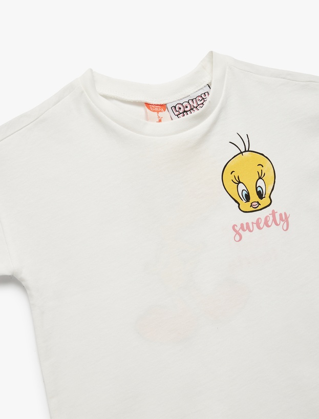 Lisanslı Baskılı Kısa Kollu Bisiklet Yaka Pamuklu Tweety Tişört_2