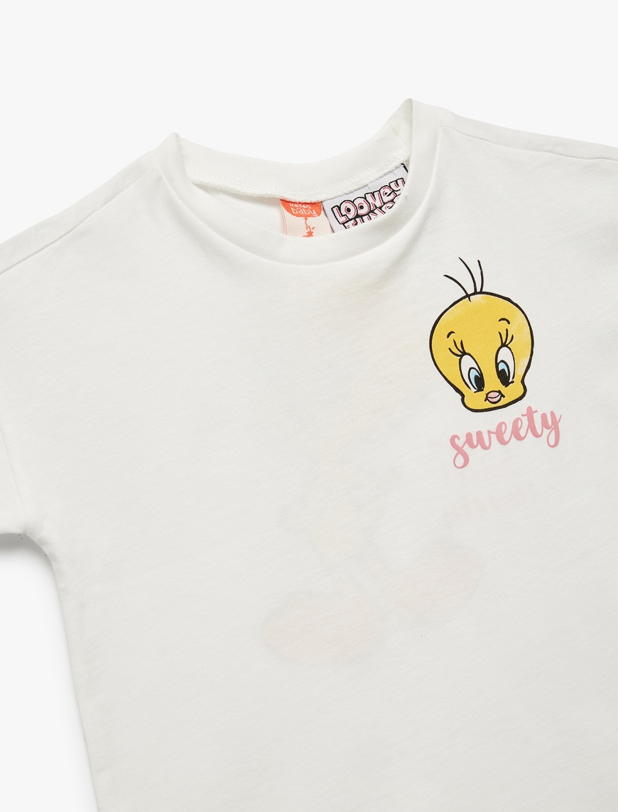  Kız Bebek Lisanslı Baskılı Kısa Kollu Bisiklet Yaka Pamuklu Tweety Tişört