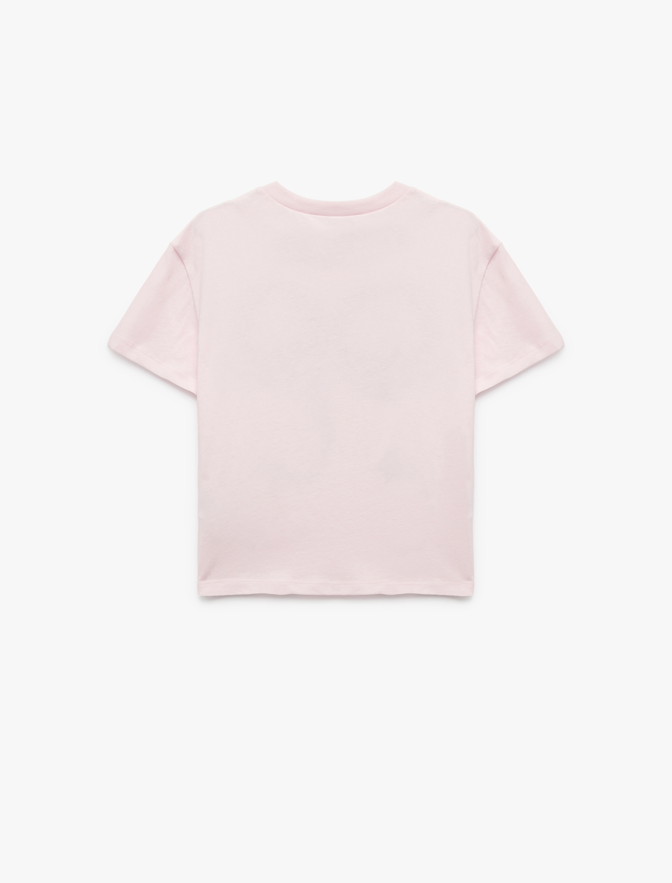  Kız Çocuk Pamuklu Fiyonk Baskılı Bisiklet Yaka Kısa Kollu Tişört