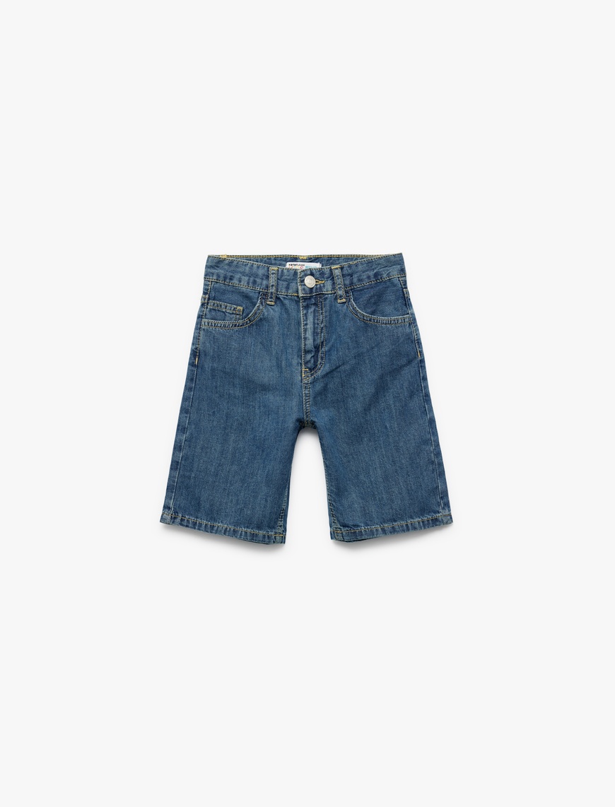  Erkek Çocuk Pamuklu Düğmeli Rahat Kesim Bermuda Denim Şort
