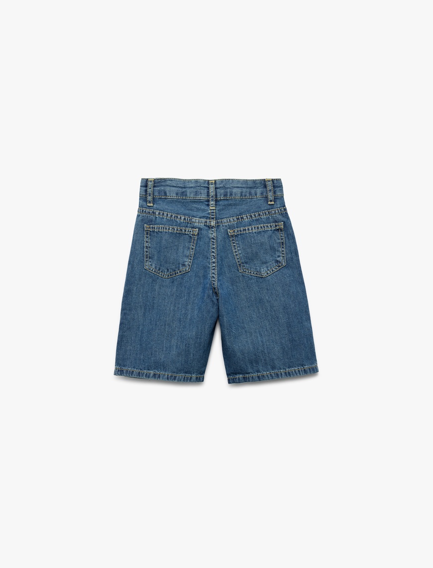  Erkek Çocuk Pamuklu Düğmeli Rahat Kesim Bermuda Denim Şort