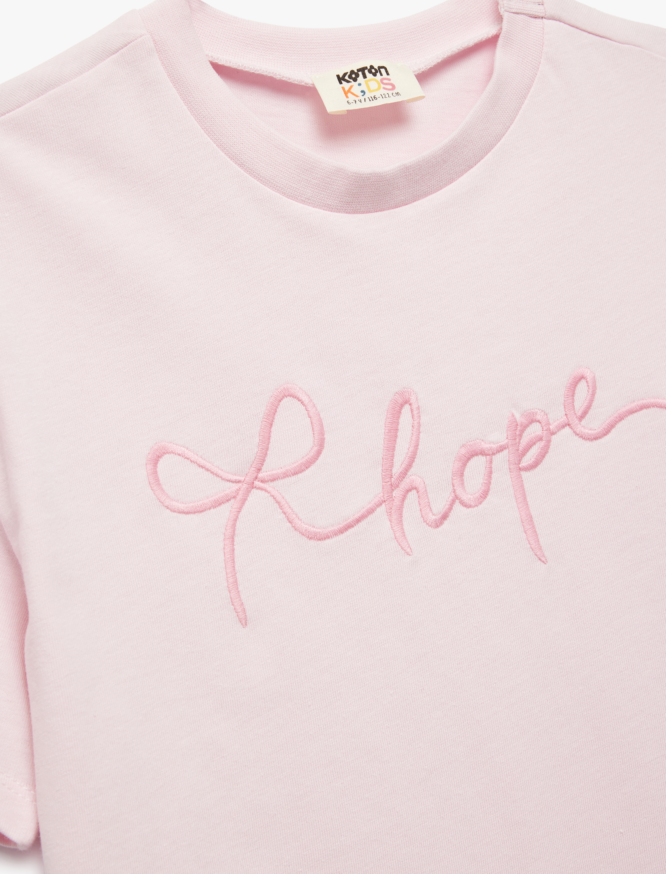  Kız Çocuk Pamuklu Bisiklet Yaka Nakışlı Kısa Kollu Crop Tişört