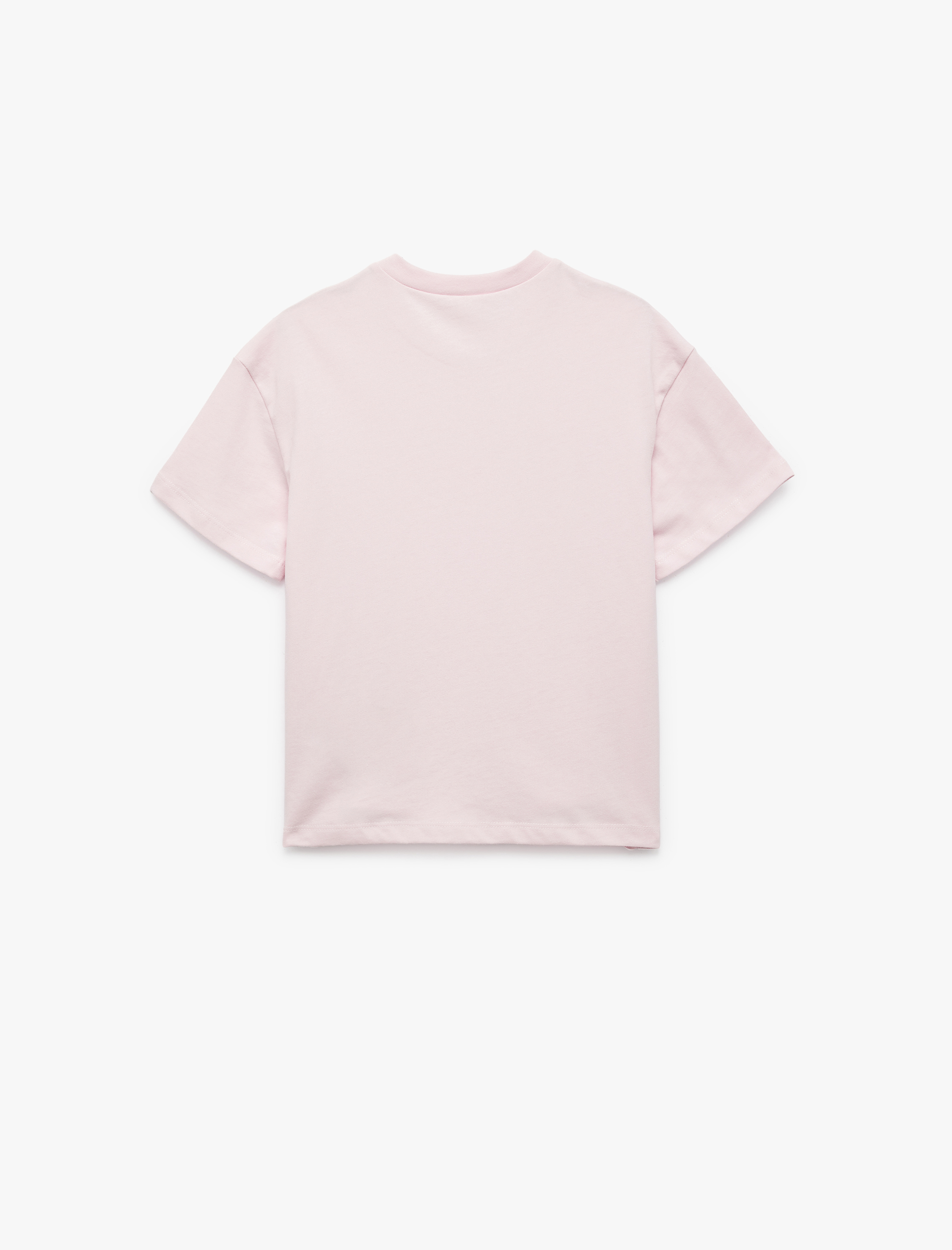  Kız Çocuk Pamuklu Bisiklet Yaka Nakışlı Kısa Kollu Crop Tişört