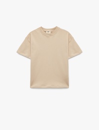 Pamuklu Kısa Kollu Bisiklet Yaka Basic Oversize Tişört