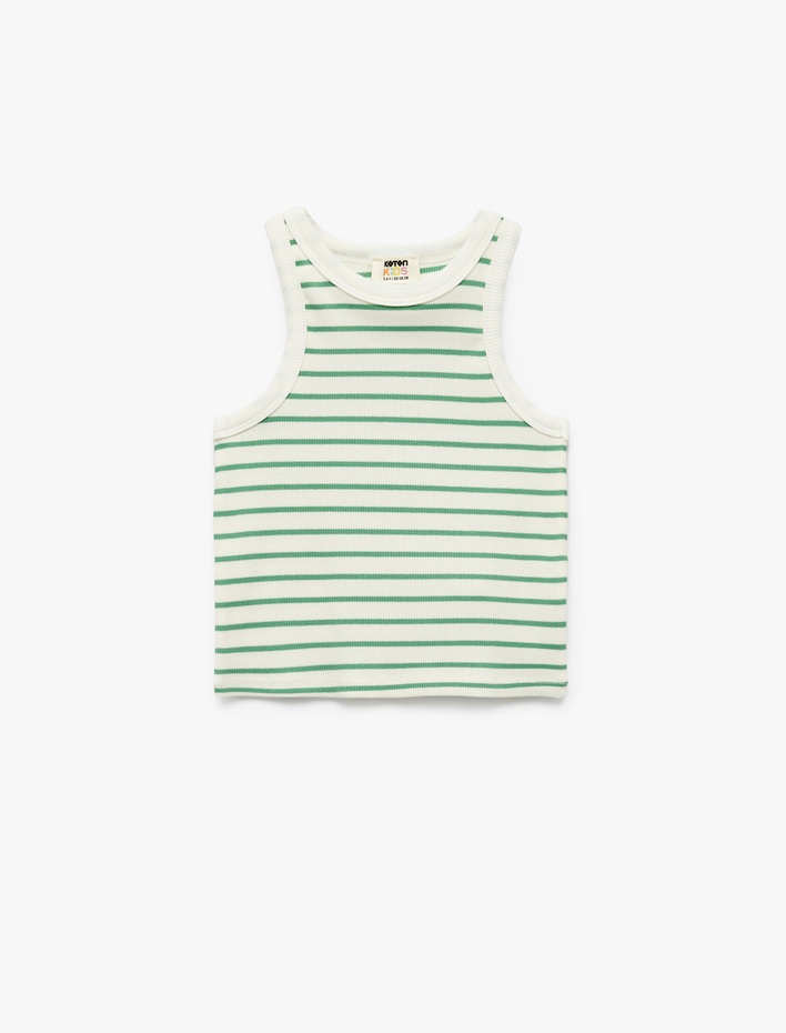 Kız Çocuk Pamuklu Bisiklet Yaka Kaşkorse Çizgili Crop Atlet