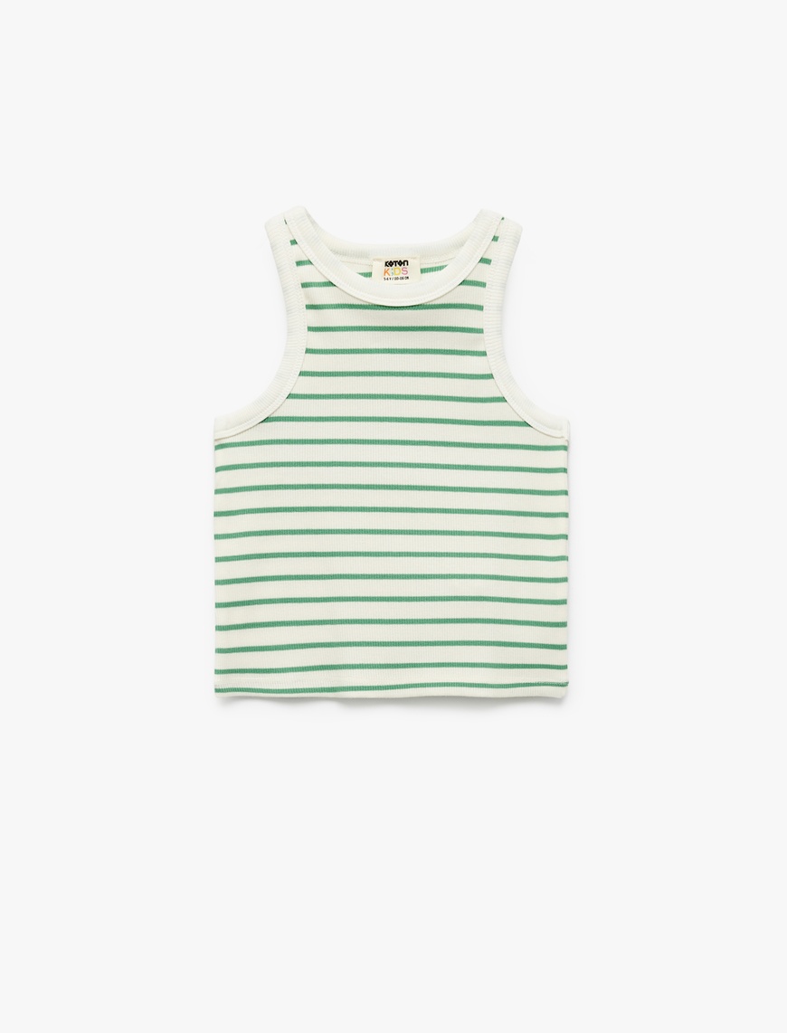  Kız Çocuk Pamuklu Bisiklet Yaka Kaşkorse Çizgili Crop Atlet