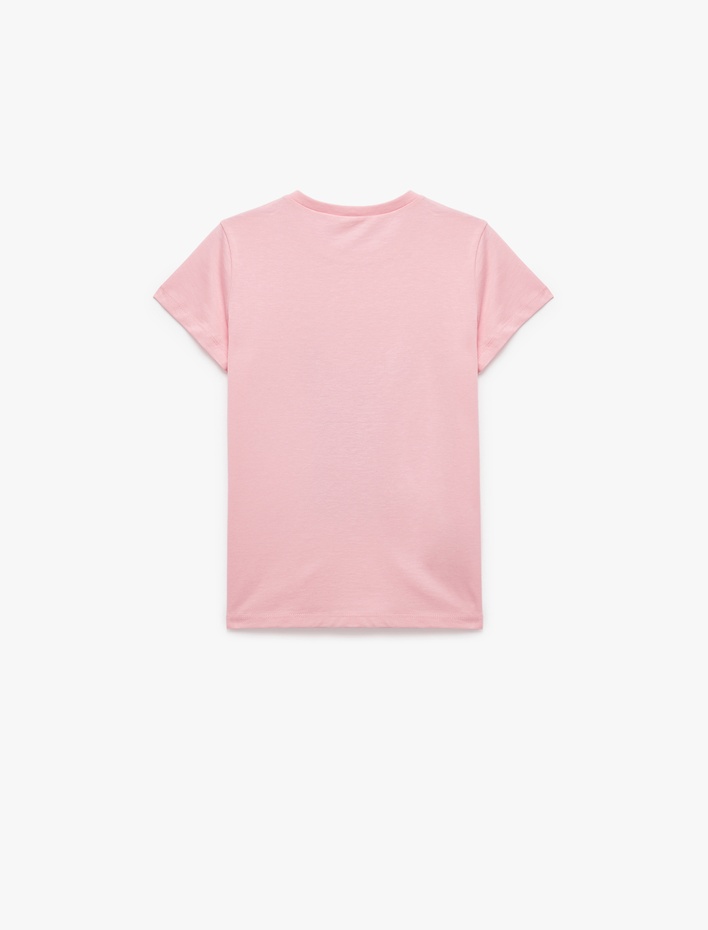 Kız Çocuk Bisiklet Yaka Pamuklu Köpek Baskılı Kısa Kollu Tişört