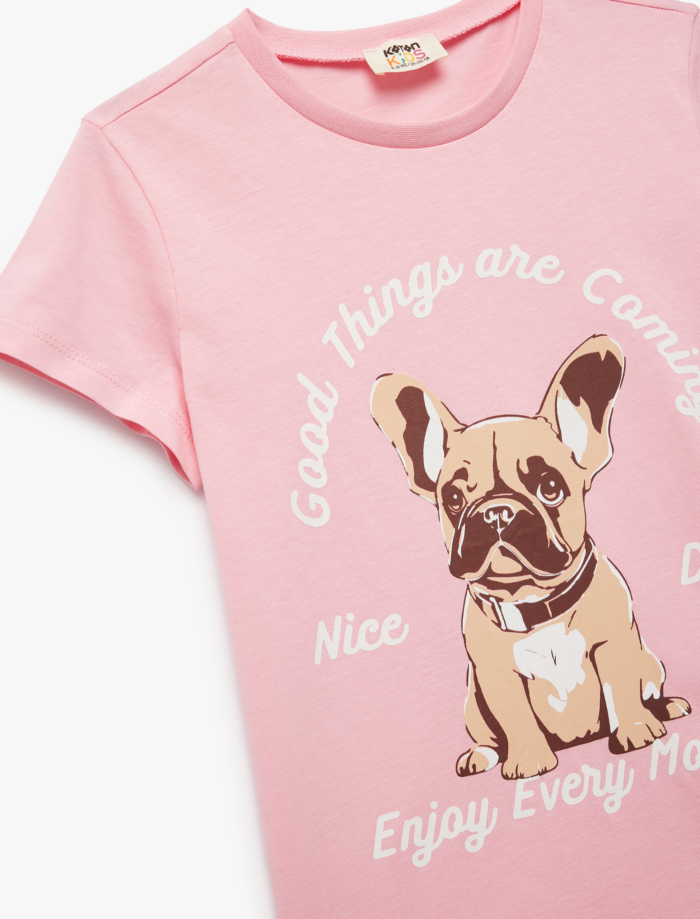  Kız Çocuk Bisiklet Yaka Pamuklu Köpek Baskılı Kısa Kollu Tişört