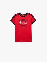 Slogan Baskılı Bisiklet Yaka Kısa Kollu Pamuklu Crop Tişört