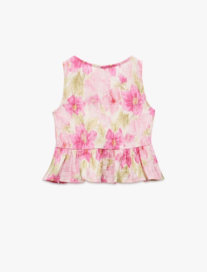 Kız Çocuk Viskon Kolsuz Bisiklet Yaka Çiçekli Fiyonklu Bluz