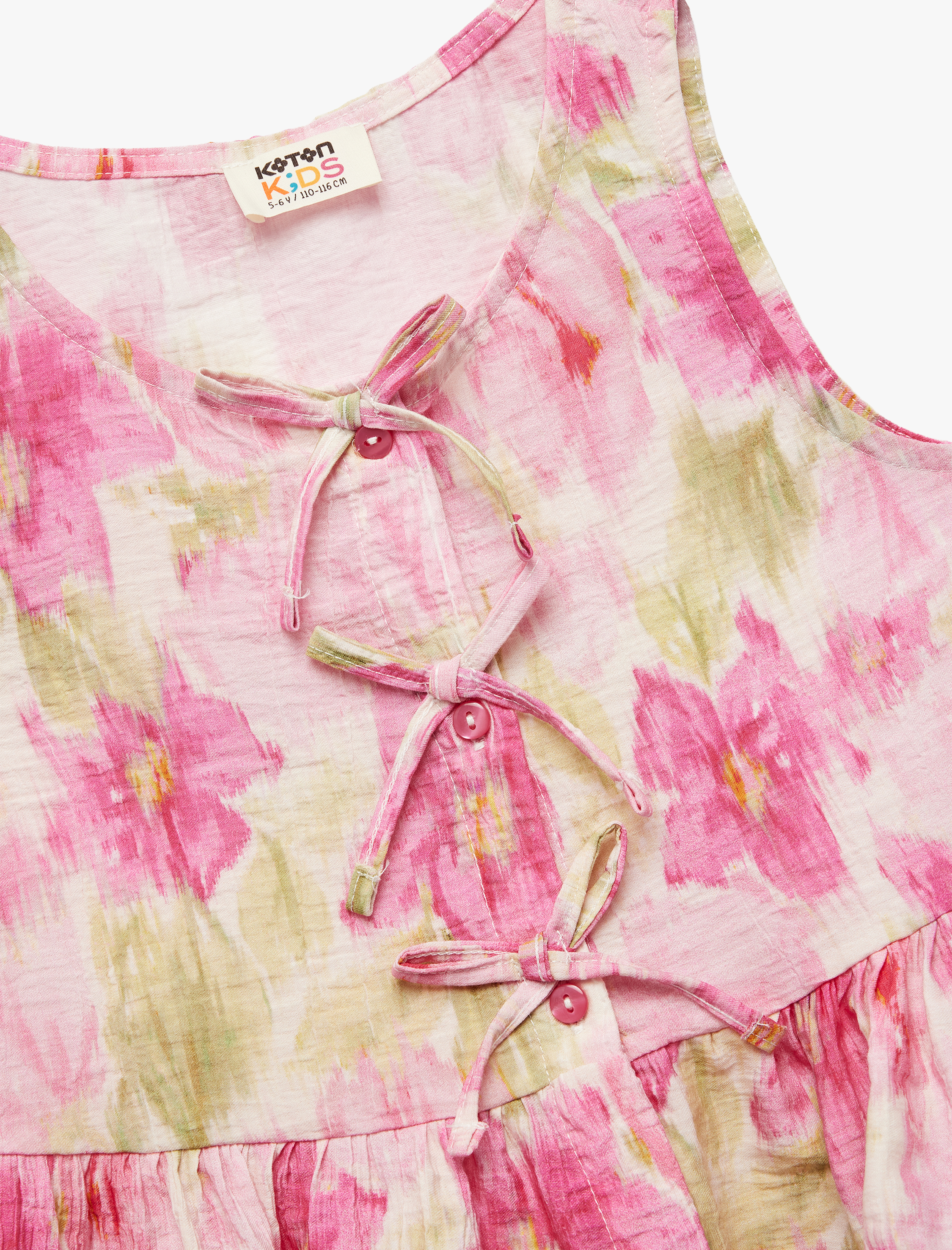  Kız Çocuk Viskon Kolsuz Bisiklet Yaka Çiçekli Fiyonklu Bluz