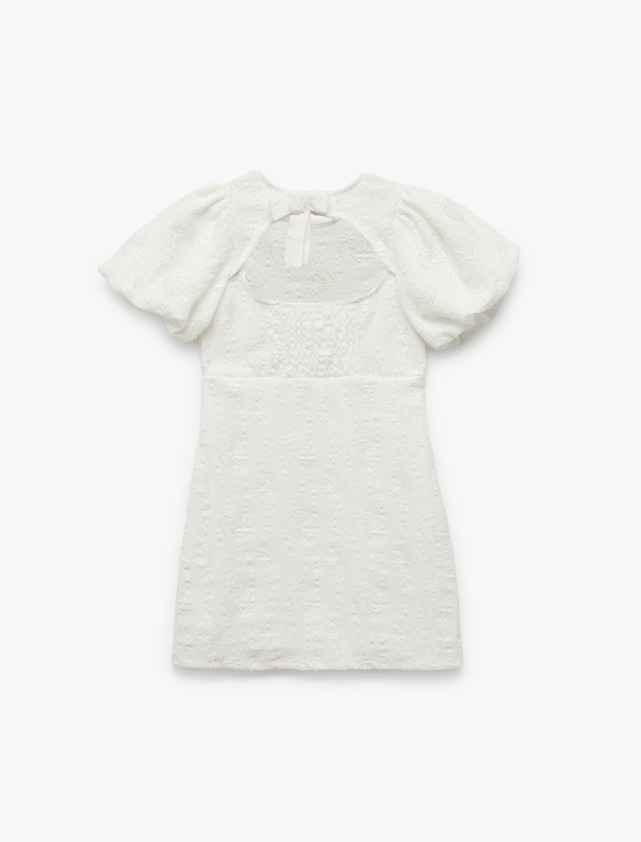  Kız Çocuk Kısa Balon Kollu Dokulu Bisiklet Yaka A Kesim Mini Elbise