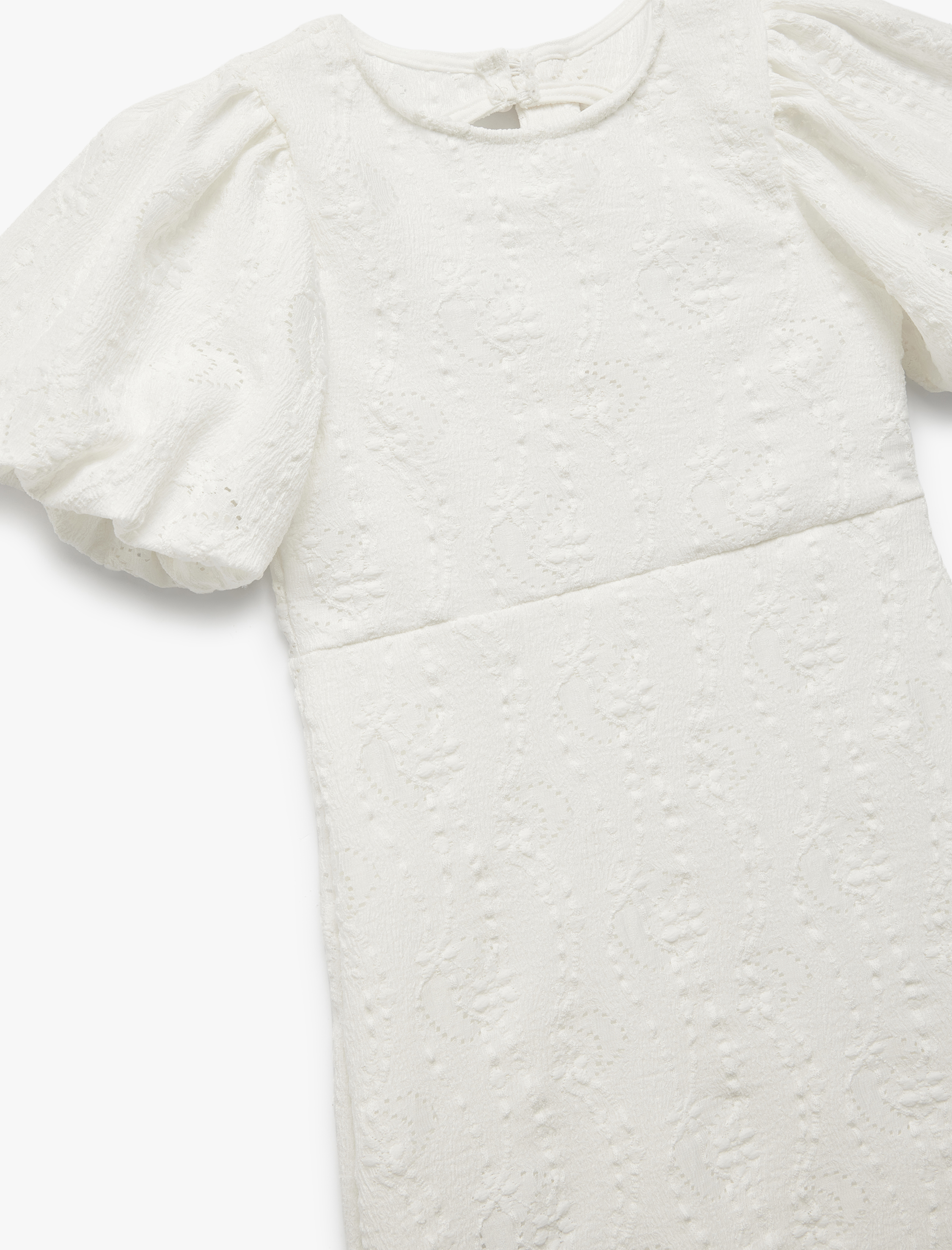  Kız Çocuk Kısa Balon Kollu Dokulu Bisiklet Yaka A Kesim Mini Elbise