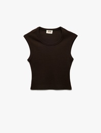 Pamuklu Kolsuz Bisiklet Yaka Fitilli Slim Fit Crop Atlet