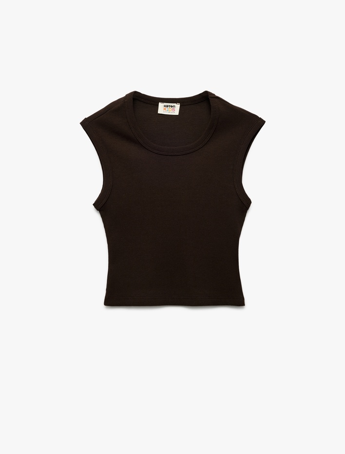 Kız Çocuk Pamuklu Kolsuz Bisiklet Yaka Fitilli Slim Fit Crop Atlet