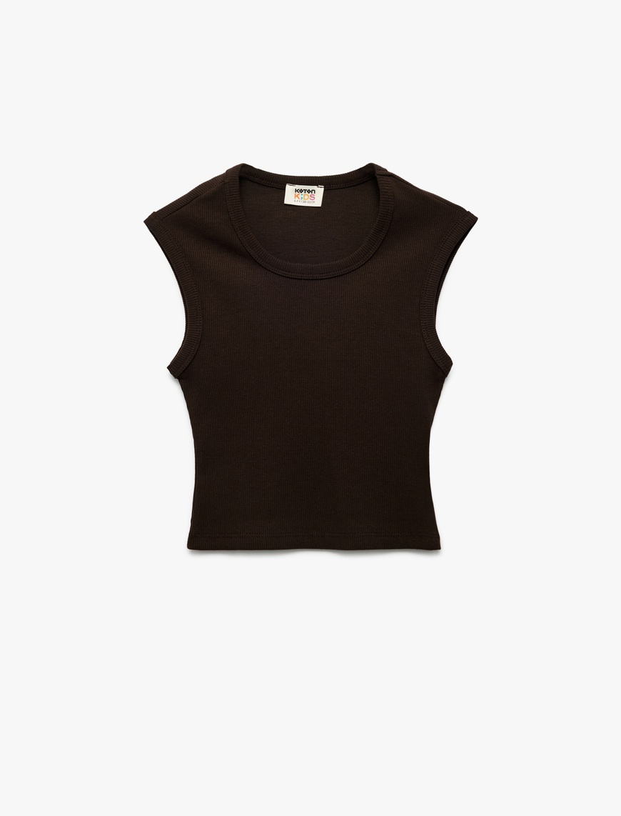  Kız Çocuk Pamuklu Kolsuz Bisiklet Yaka Fitilli Slim Fit Crop Atlet