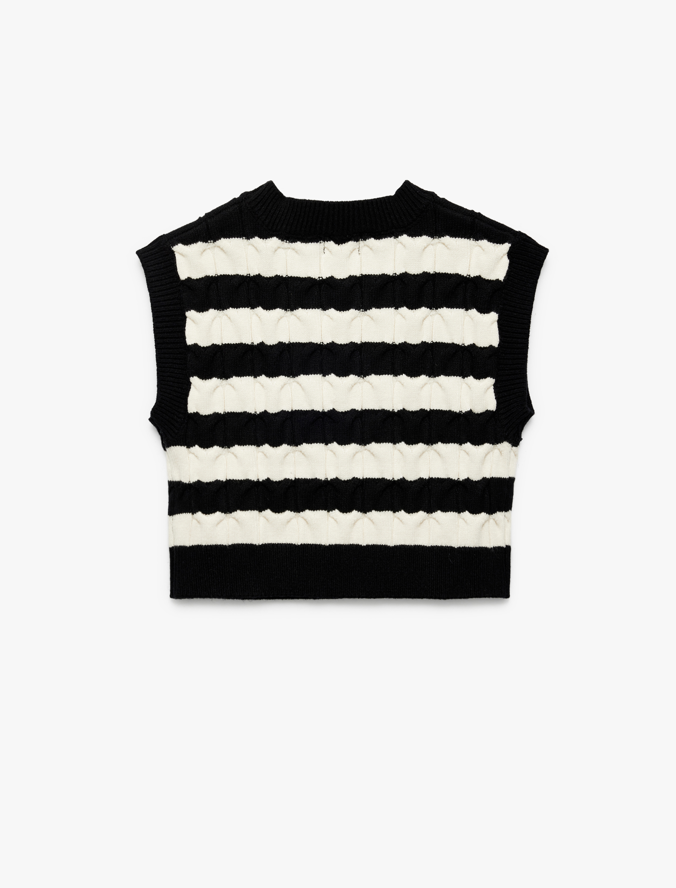 Kız Çocuk Kolsuz Bisiklet Yaka Viskon Karışımlı Çizgili Triko Süveter