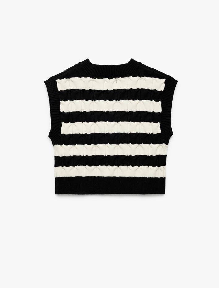 Kız Çocuk Kolsuz Bisiklet Yaka Viskon Karışımlı Çizgili Triko Süveter