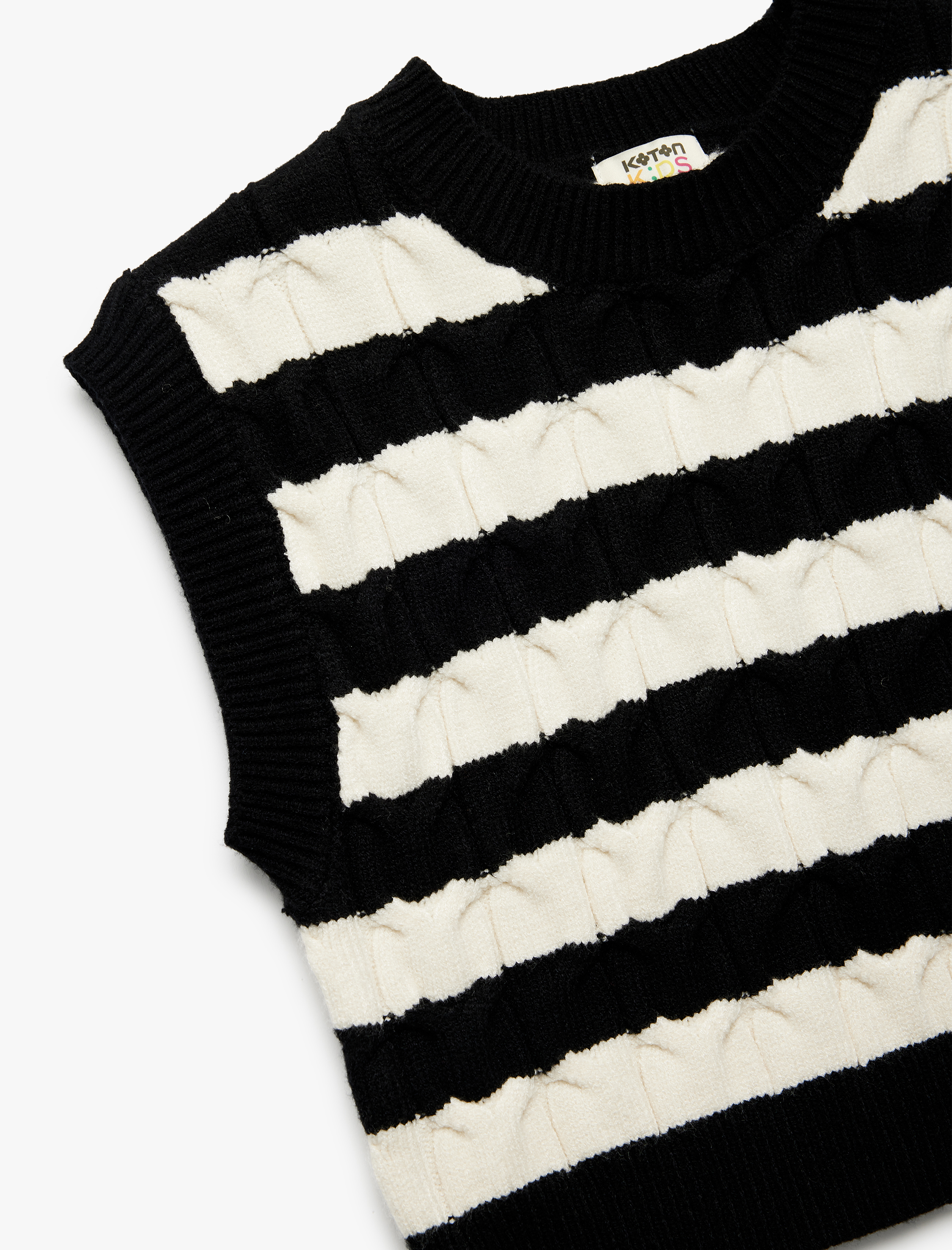 Kız Çocuk Kolsuz Bisiklet Yaka Viskon Karışımlı Çizgili Triko Süveter