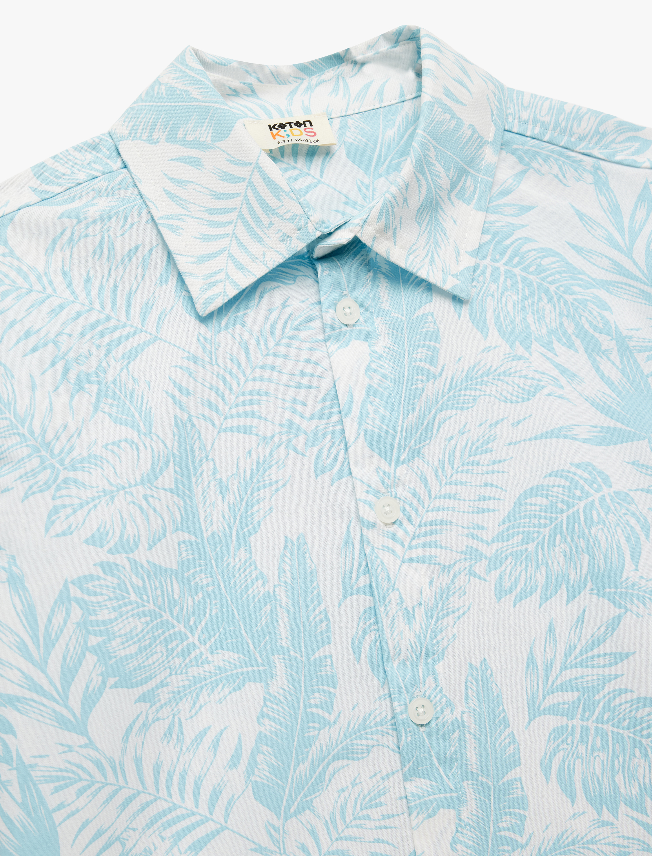  Erkek Çocuk Pamuklu Floral Baskılı Klasik Yaka Kısa Kollu Gömlek