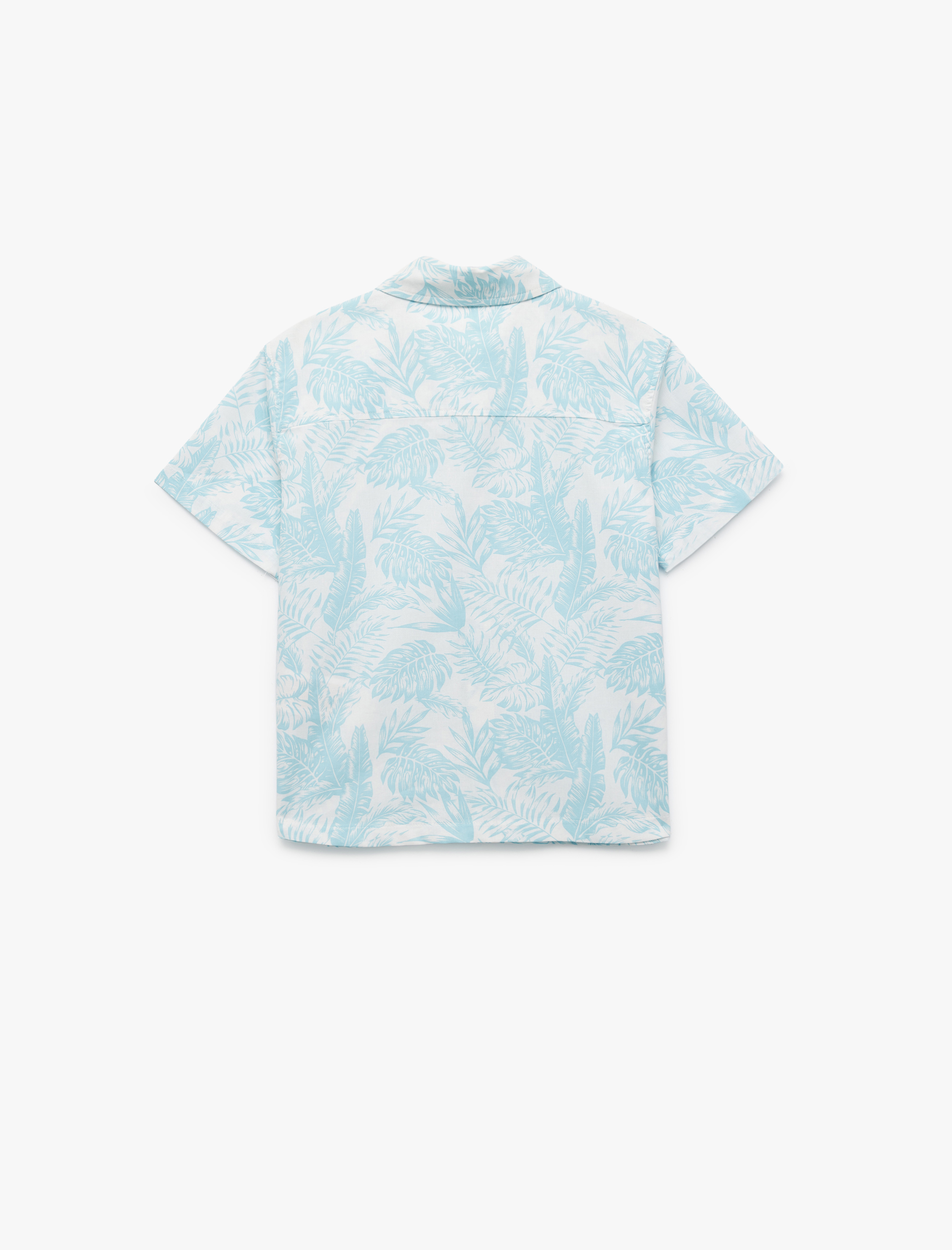  Erkek Çocuk Pamuklu Floral Baskılı Klasik Yaka Kısa Kollu Gömlek