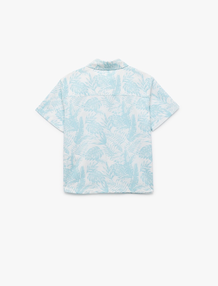 Erkek Çocuk Pamuklu Floral Baskılı Klasik Yaka Kısa Kollu Gömlek