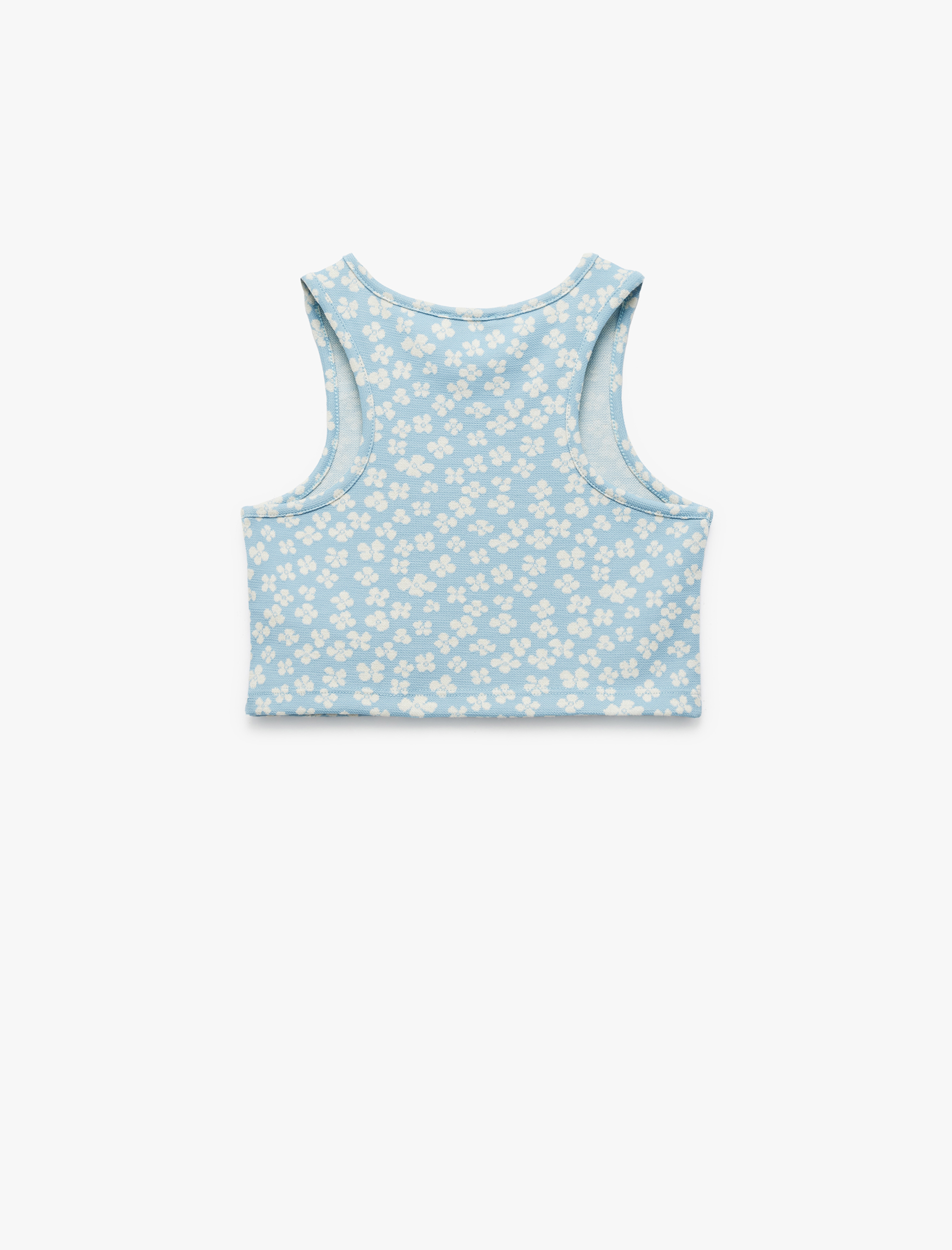  Kız Çocuk Bisiklet Yaka Kolsuz Çiçek Desenli Crop Atlet