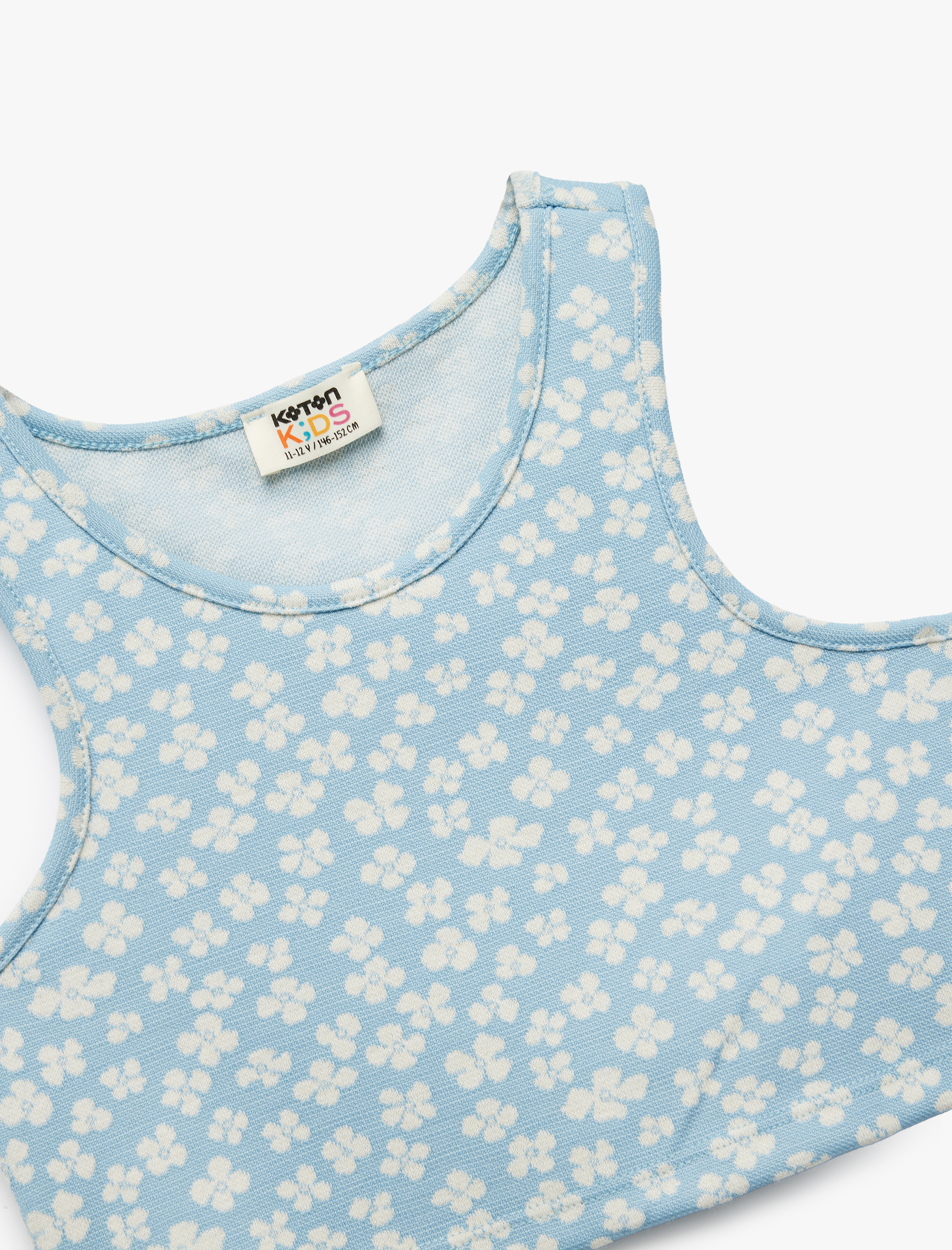  Kız Çocuk Bisiklet Yaka Kolsuz Çiçek Desenli Crop Atlet