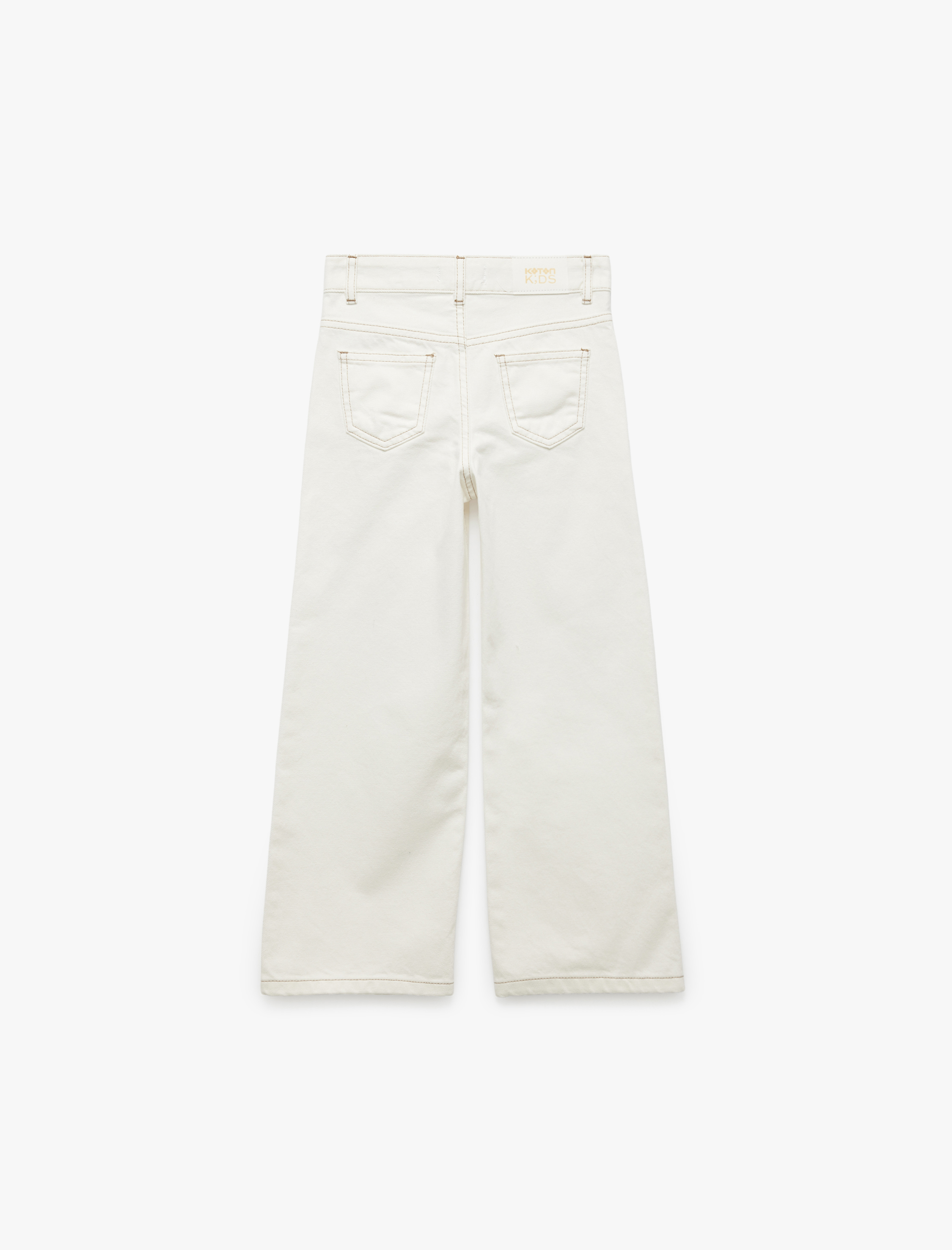  Kız Çocuk Pamuklu Rahat Kesim Düğmeli Geniş Paça Denim Pantolon