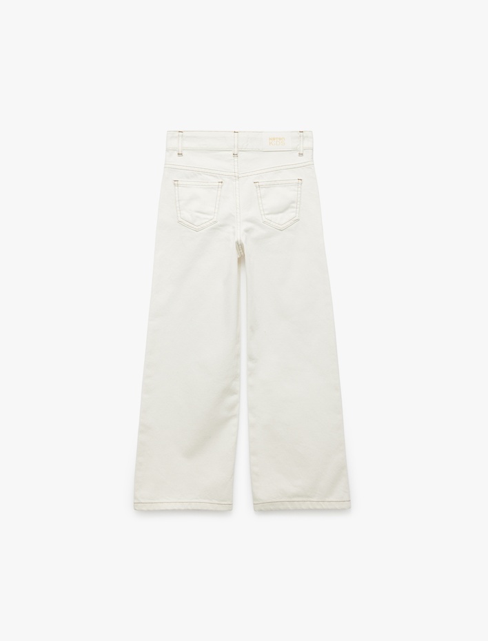 Kız Çocuk Pamuklu Rahat Kesim Düğmeli Geniş Paça Denim Pantolon