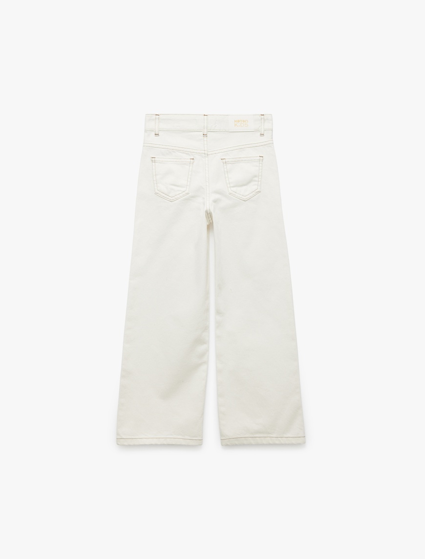  Kız Çocuk Pamuklu Rahat Kesim Düğmeli Geniş Paça Denim Pantolon