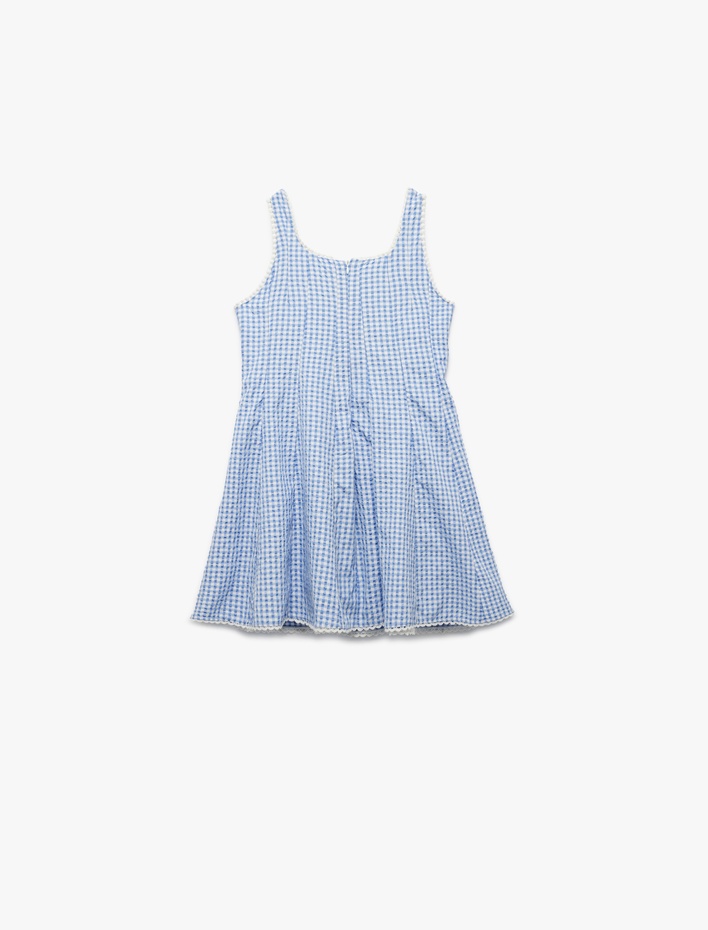 Kız Çocuk Kare Yaka Kolsuz Pötikareli Dar Kesim Volanlı A Kesim Mini Elbise