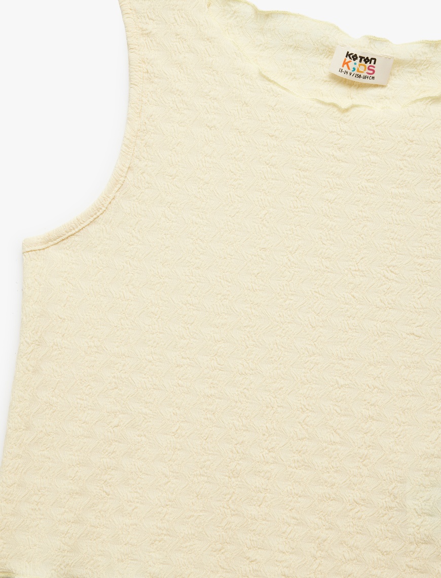  Kız Çocuk Bisiklet Yaka Kolsuz Slim Fit Dokulu Crop Atlet