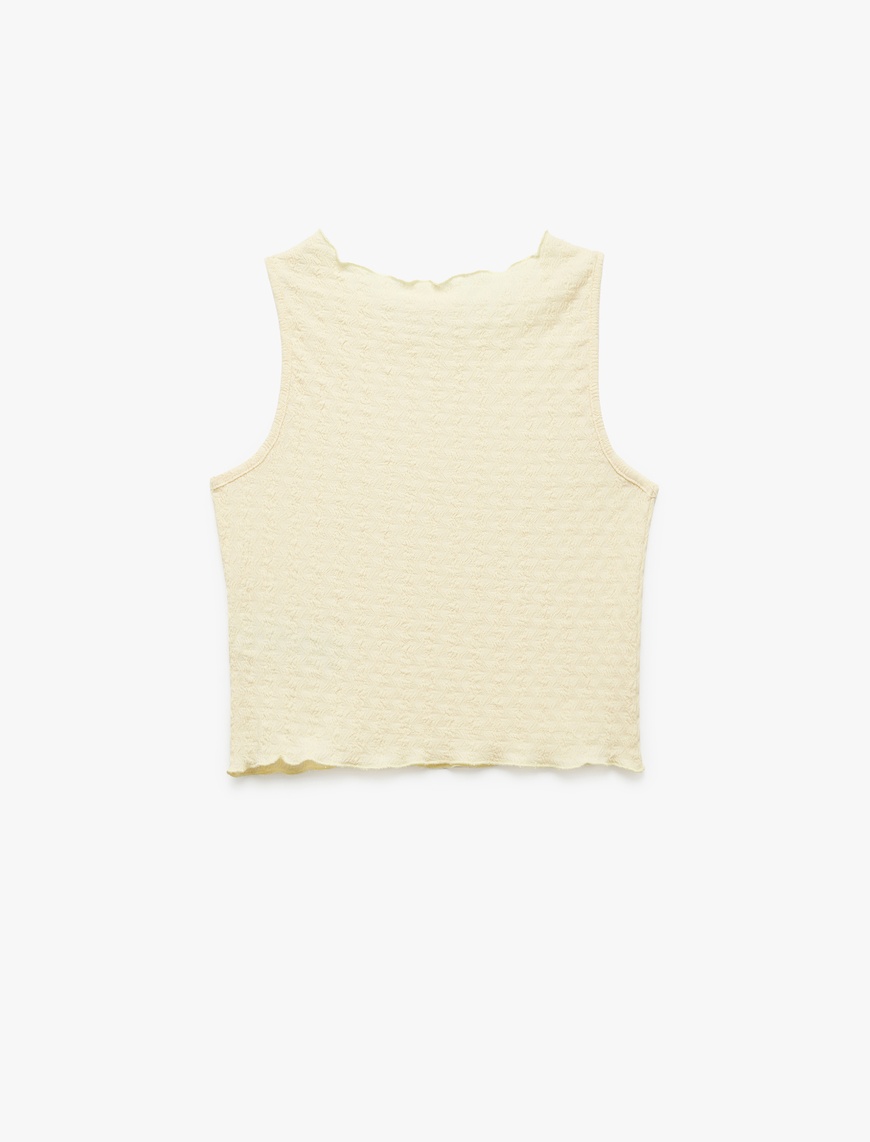  Kız Çocuk Bisiklet Yaka Kolsuz Slim Fit Dokulu Crop Atlet