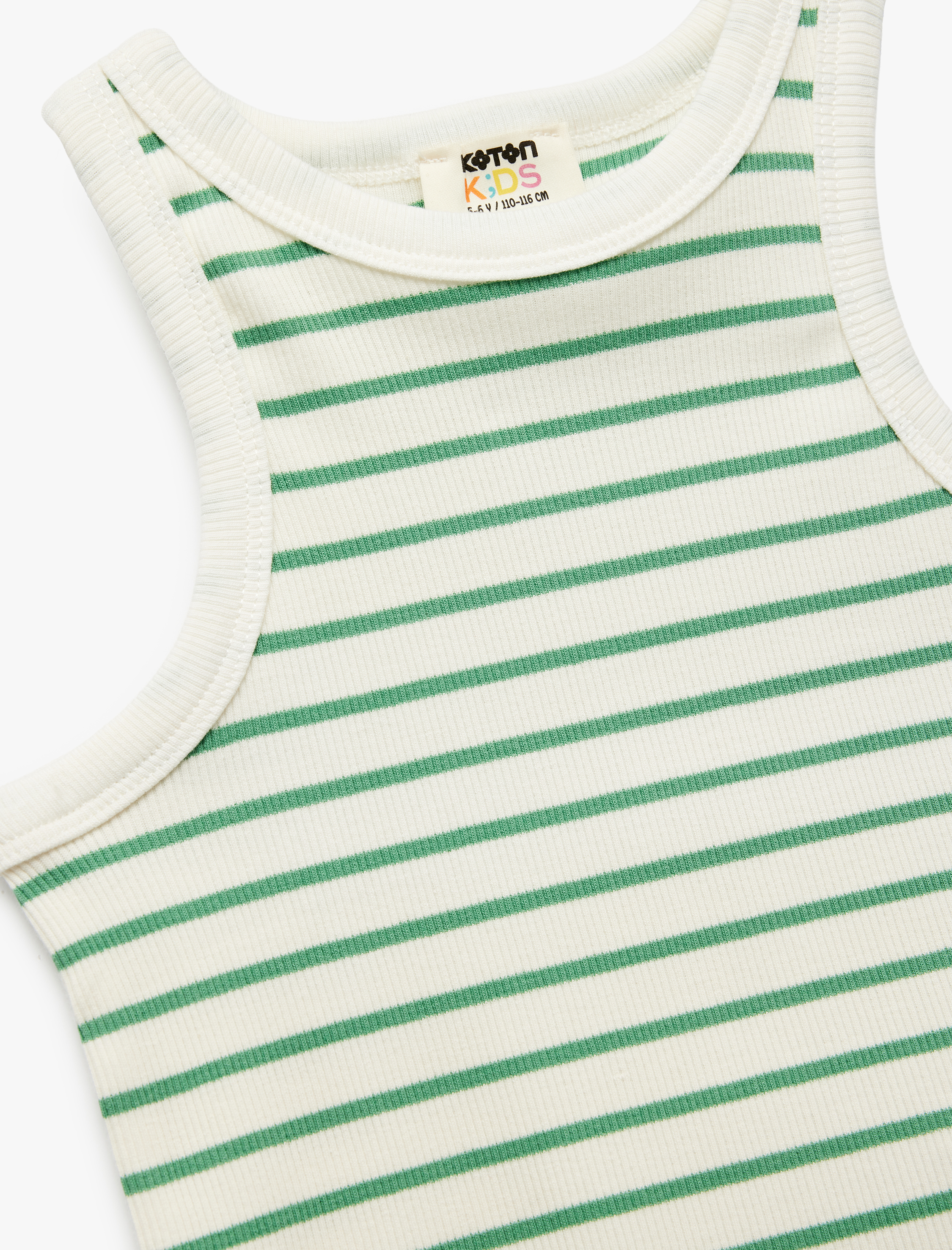  Kız Çocuk Pamuklu Bisiklet Yaka Kaşkorse Çizgili Crop Atlet