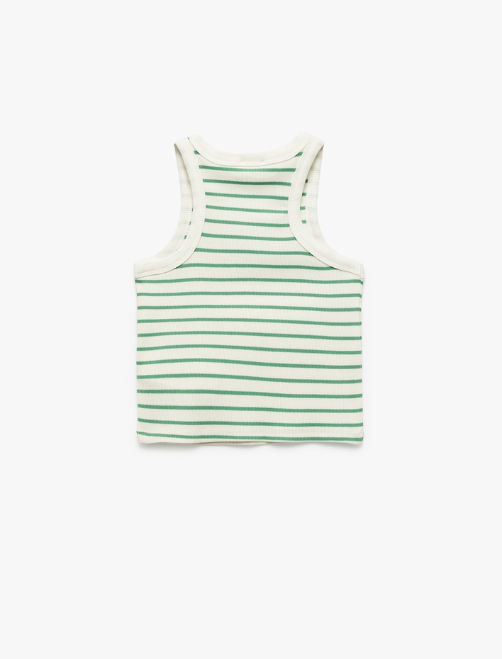 Kız Çocuk Pamuklu Bisiklet Yaka Kaşkorse Çizgili Crop Atlet