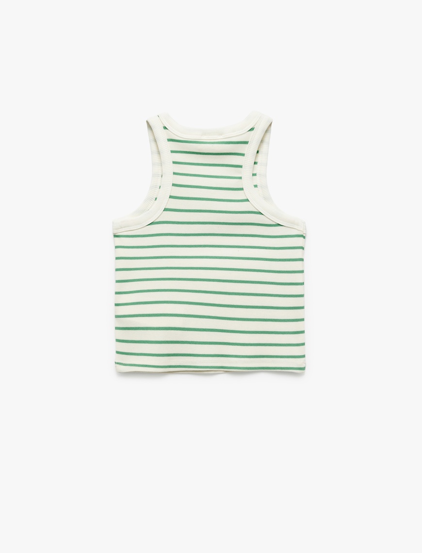  Kız Çocuk Pamuklu Bisiklet Yaka Kaşkorse Çizgili Crop Atlet