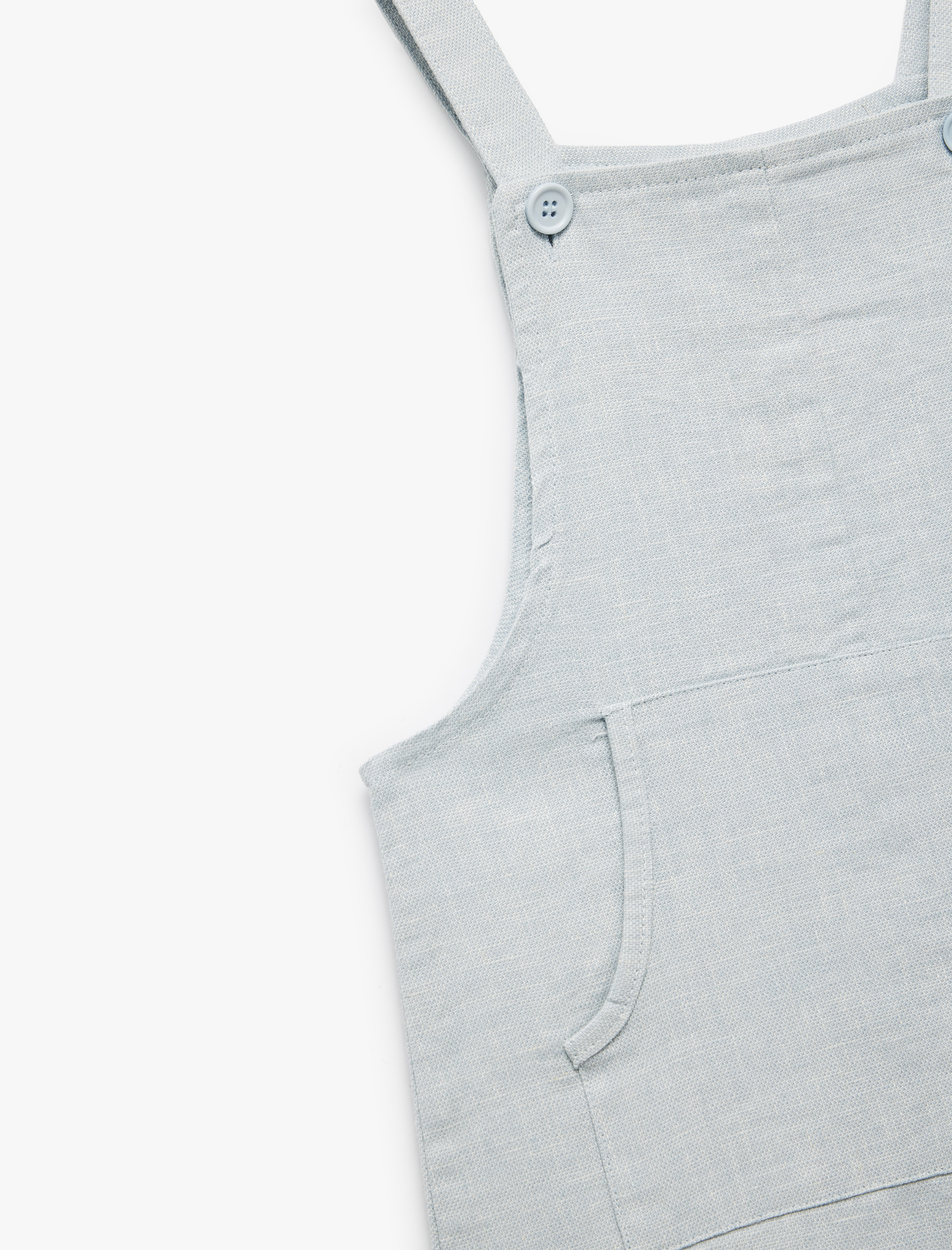  Erkek Bebek Kare Yaka Kanguru Cepli Pamuk Keten Karışımlı Askılı Salopet Tulum