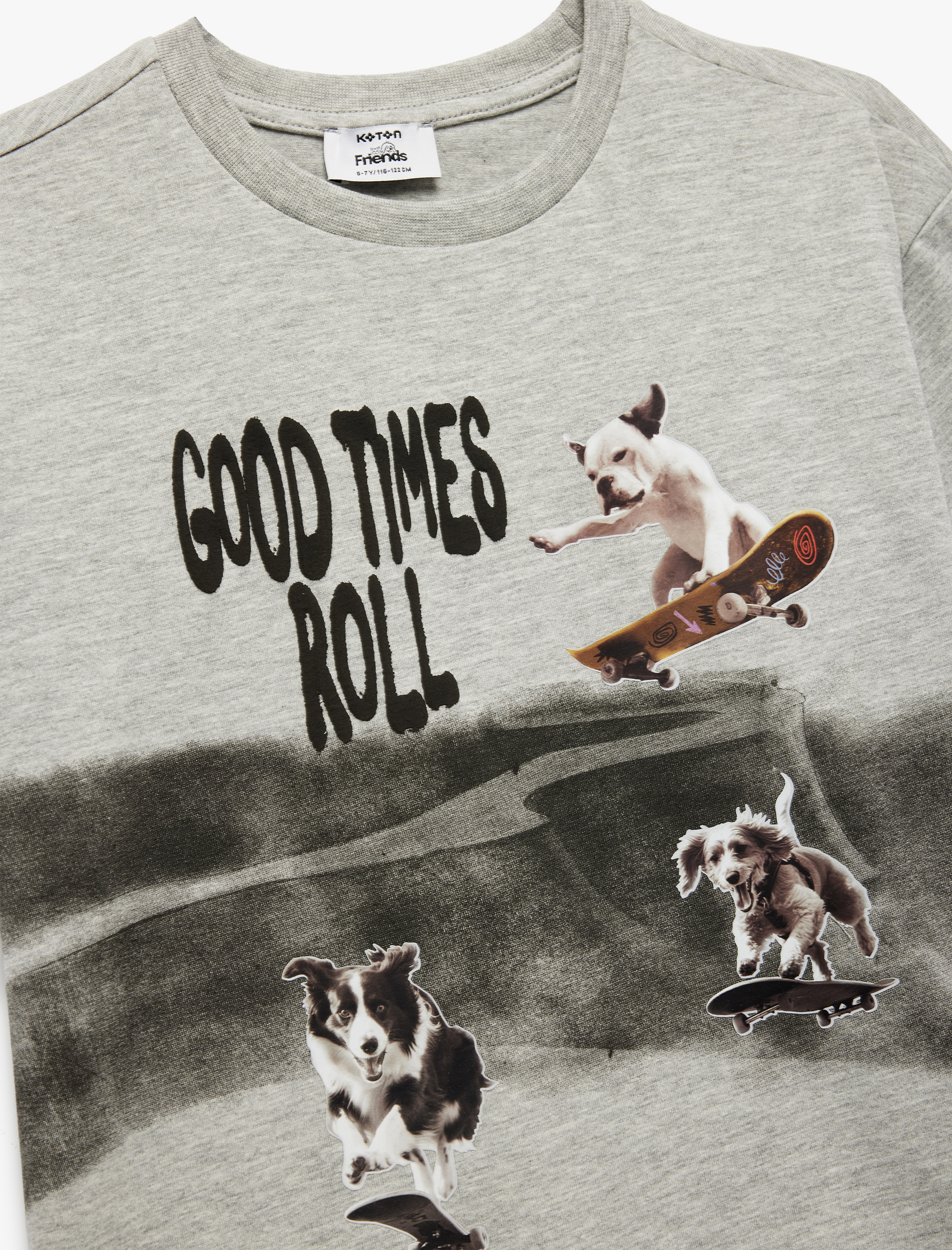  Erkek Çocuk Köpek Baskılı Kısa Kollu Bisiklet Yaka Tişört