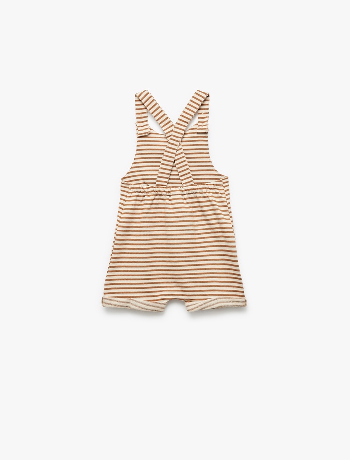 Erkek Bebek Pamuklu Aslan Aplike Detaylı Şort Salopet Tulum