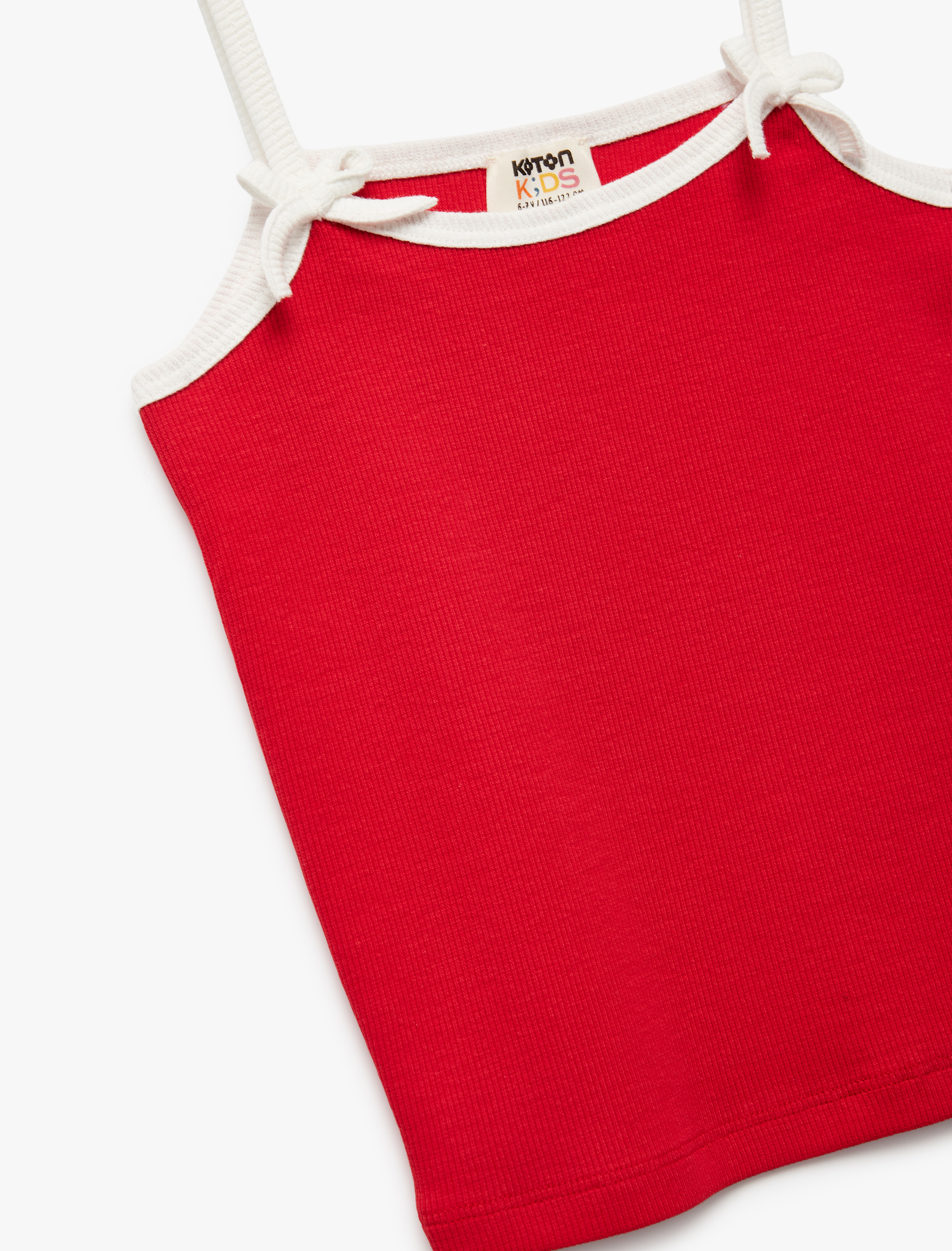  Kız Çocuk Pamuklu İp Askılı Dar Kesim Fiyonklu Kolsuz Crop Atlet