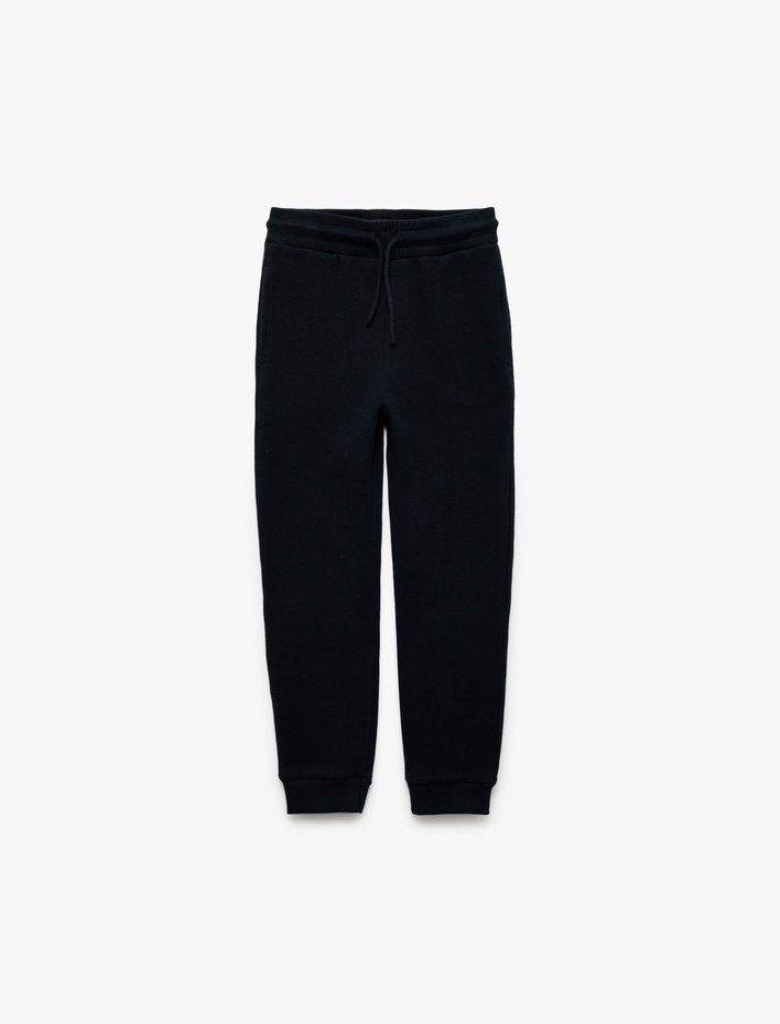 Erkek Çocuk Pamuklu Beli Bağcıklı Dokulu Basic Jogger Okul Eşofman Altı