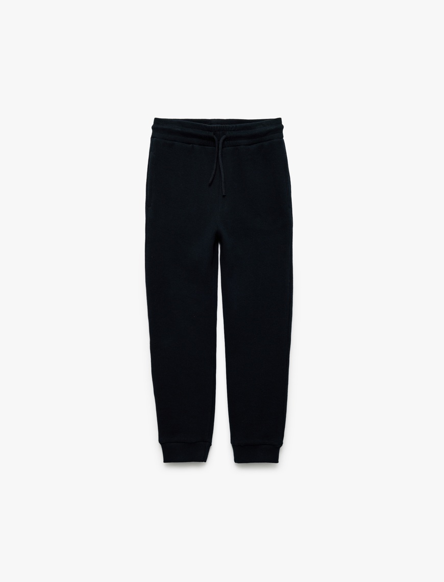  Erkek Çocuk Pamuklu Beli Bağcıklı Dokulu Basic Jogger Okul Eşofman Altı