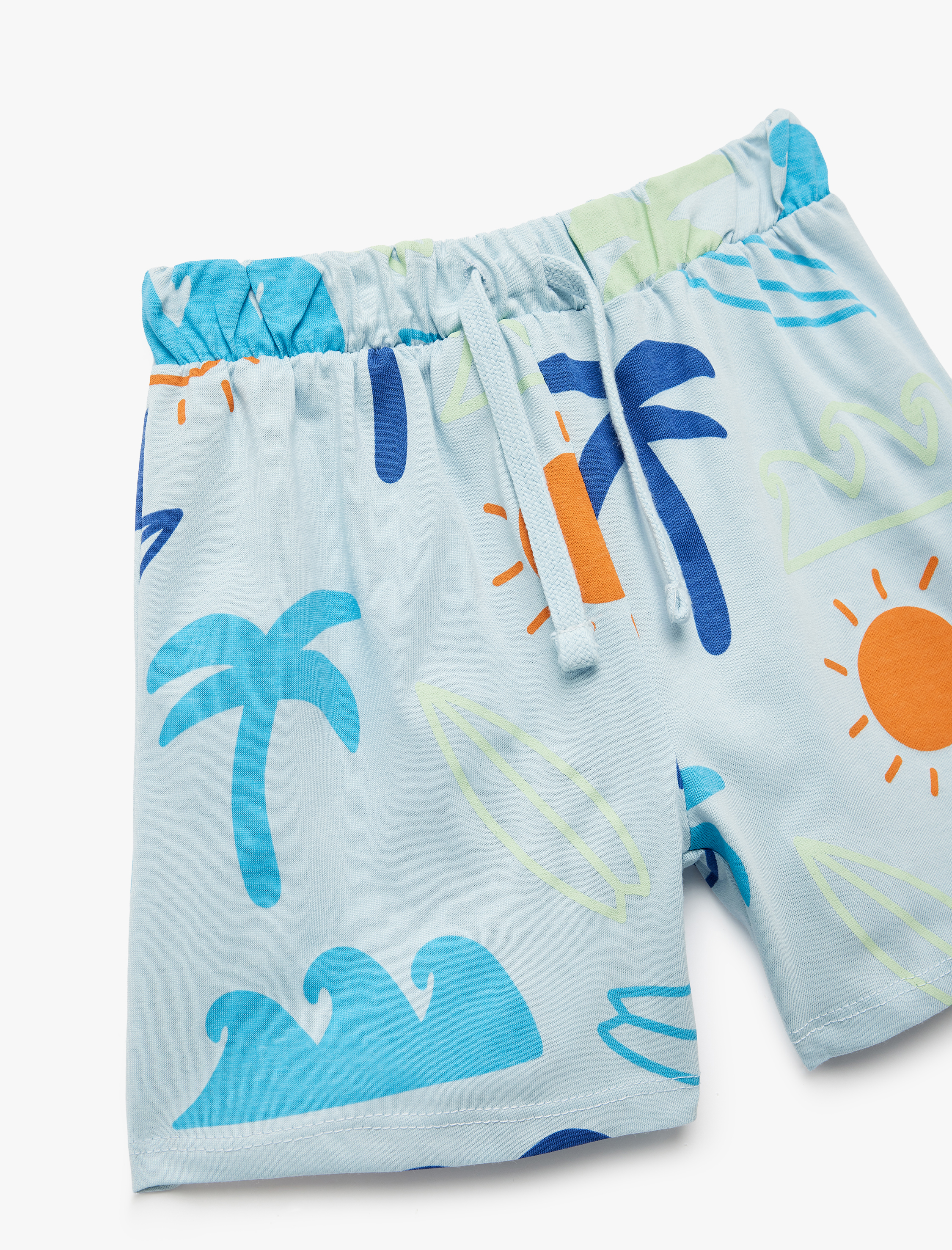  Erkek Bebek Pamuklu Cep Detaylı Beli Bağcıklı Baskılı Şort