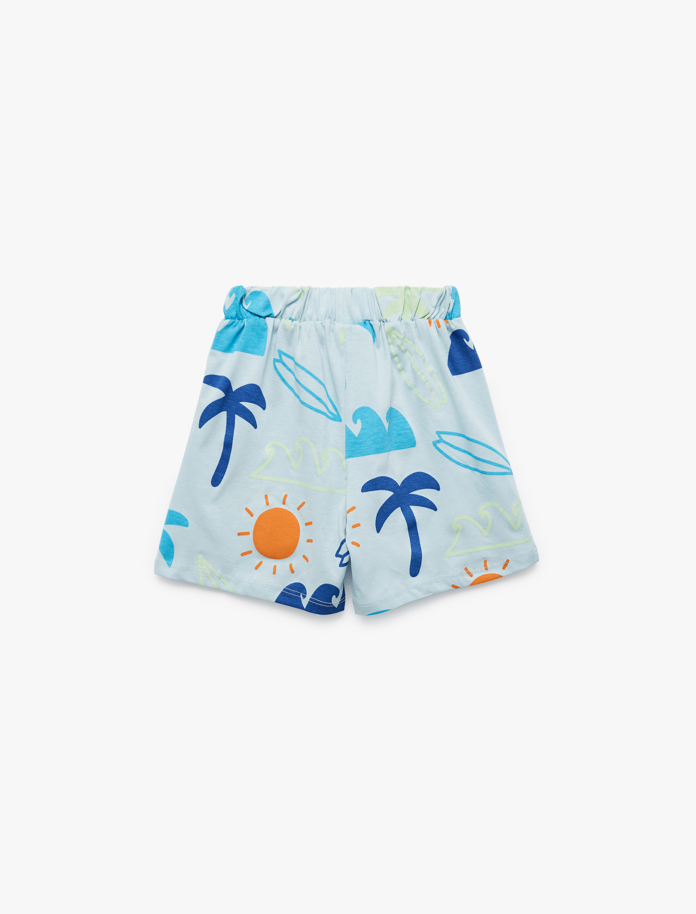  Erkek Bebek Pamuklu Cep Detaylı Beli Bağcıklı Baskılı Şort