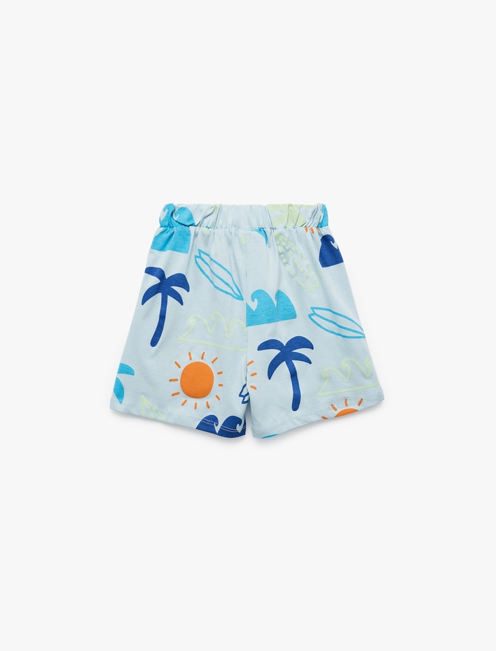 Erkek Bebek Pamuklu Cep Detaylı Beli Bağcıklı Baskılı Şort