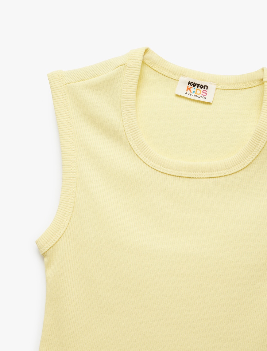  Kız Çocuk Pamuklu Kolsuz Bisiklet Yaka Fitilli Slim Fit Crop Atlet